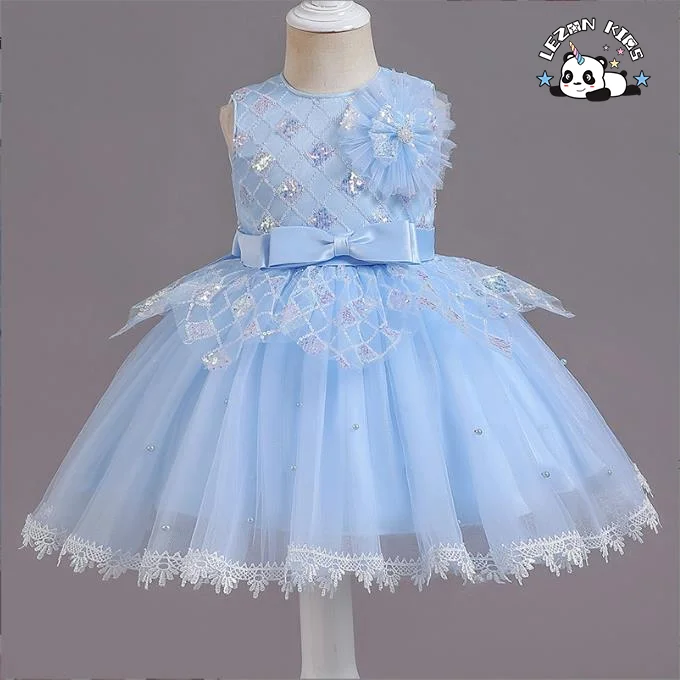 LEZONKIDS - 2023 Summer wholesale high quality girls clothing lace sleeveless girls sequin dresses